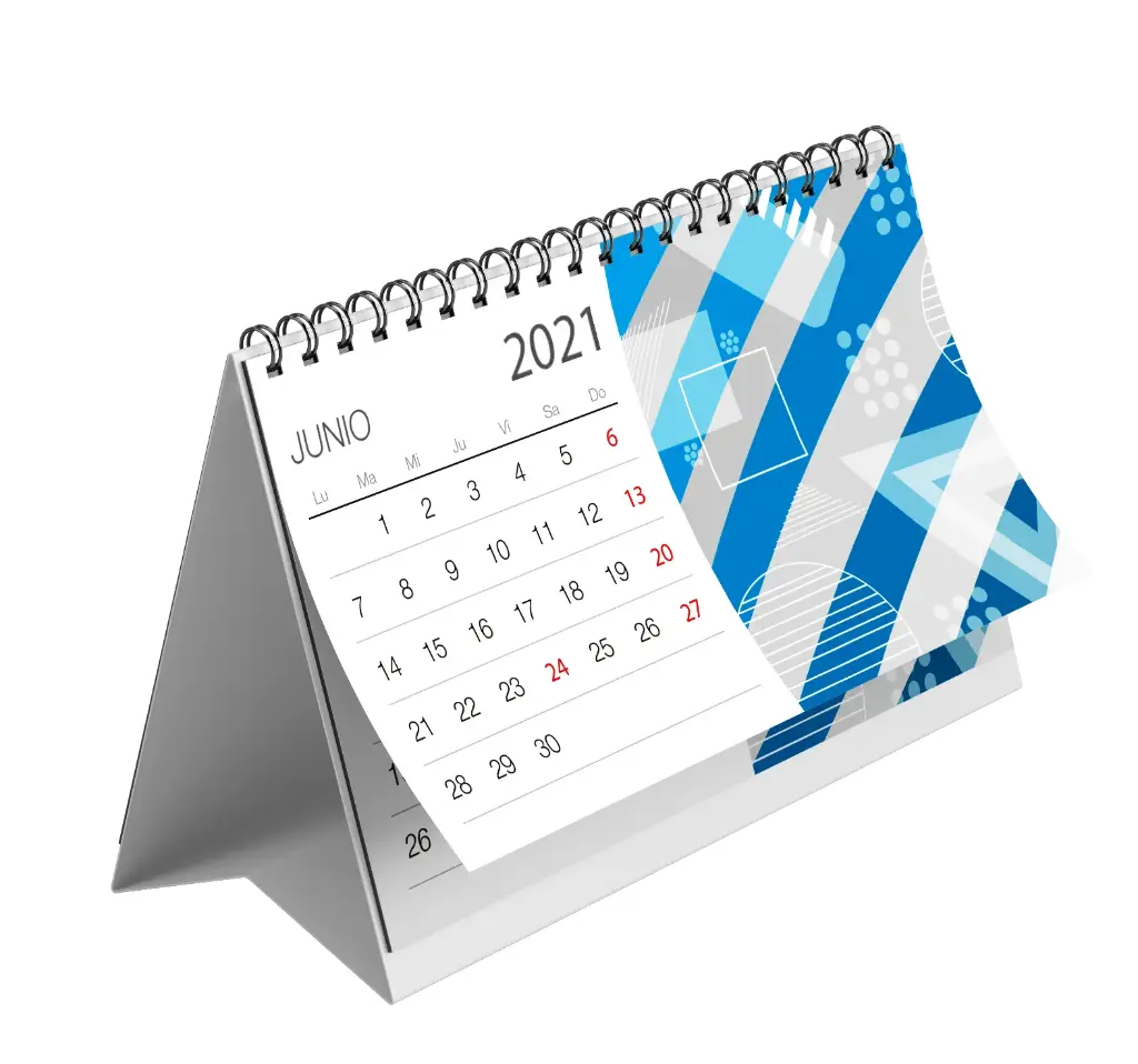 CALENDARIO TRIANGULAR CON ESPIRAL EN BASE DE CARTONCILLO
